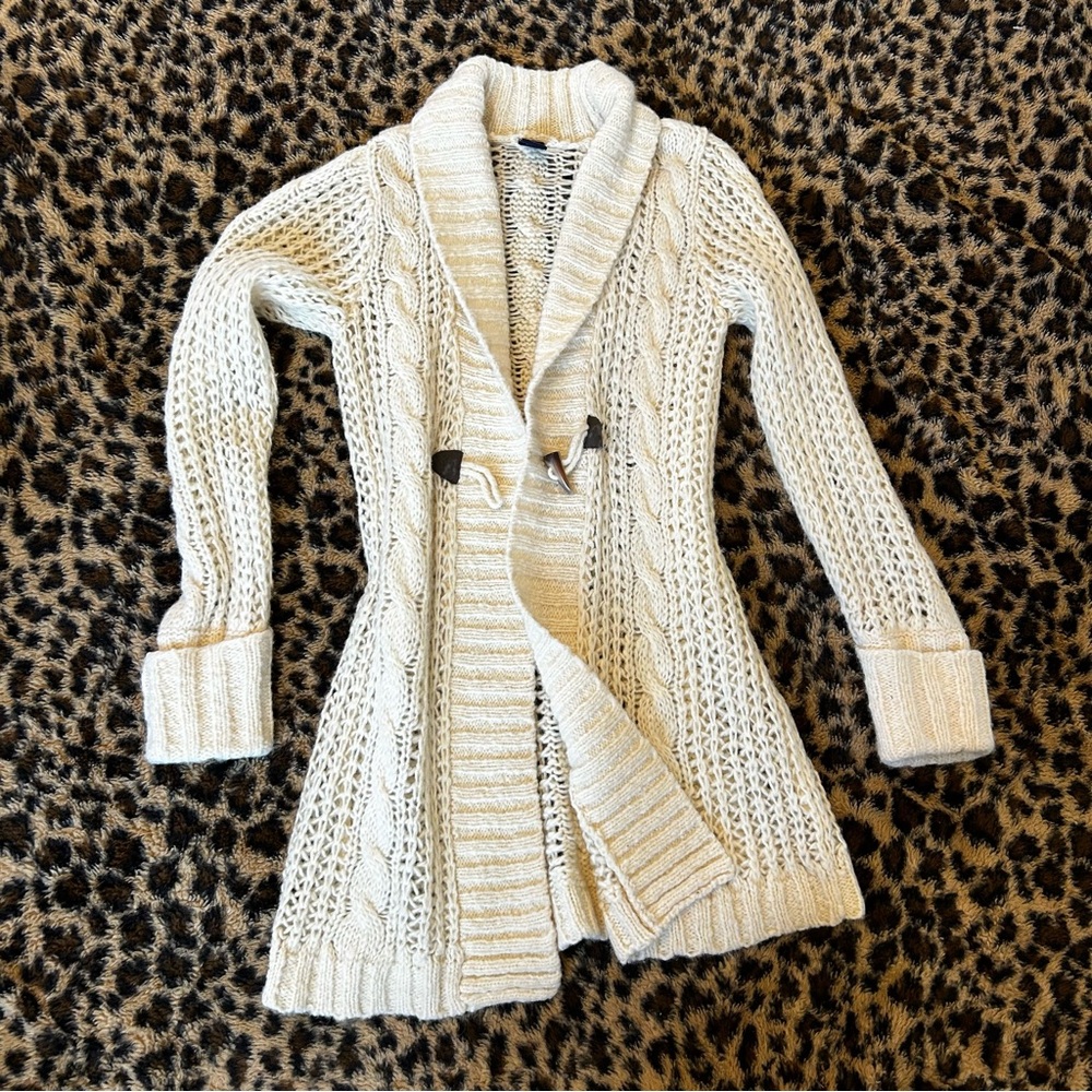 Vintage GAP Waffle Knit Shawl Collar Cardigan Sweater - Cream